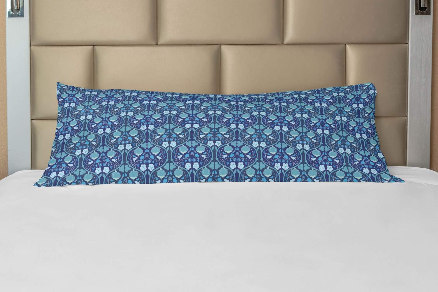 Ambesonne Floral Body Pillow Case Cover with Zipper, Pumpkin and Bindweed Pattern with Vertical Wavy Branches in Blue Tones, Decorative Accent Long Pillowcase, 21" x 54", Cadet Blue and Blue