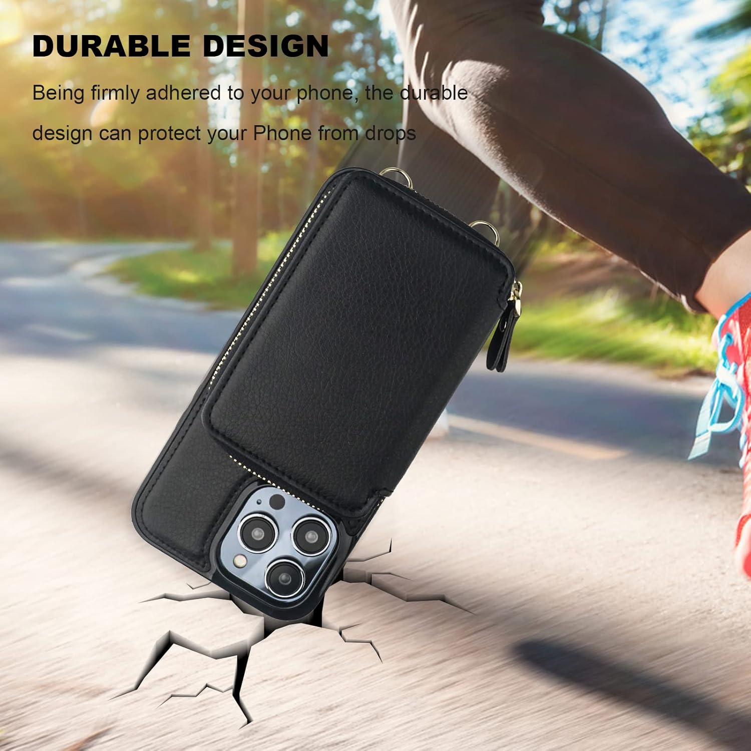 Bocasal RFID Blocking Wallet Pu Leather Flip Folio Case for iPhone 14 Pro Max, 6.7 Inch 5G Crossbody Zipper Purse Case, Card Holder With Kickstand & Detachable Wrist Strap (Black) - Image 9