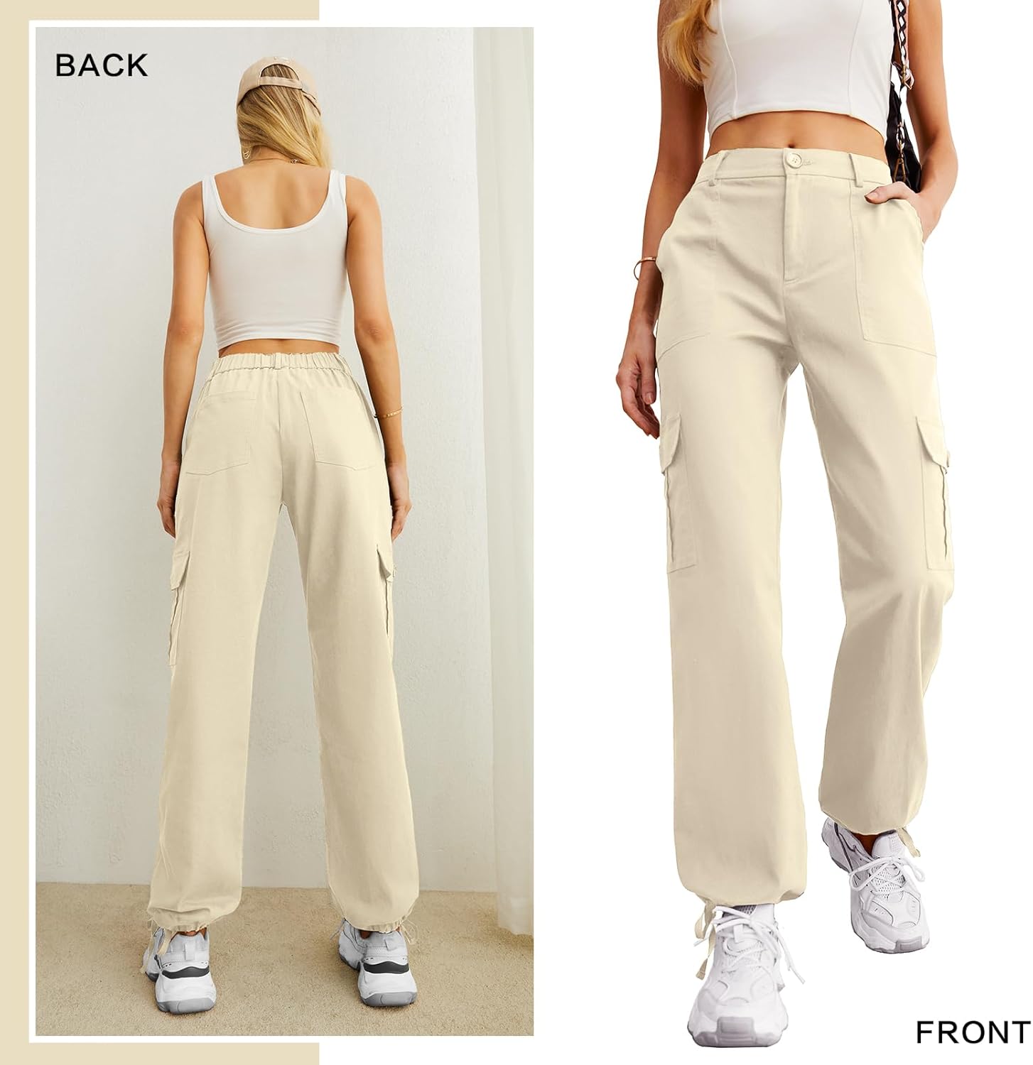 Lepunuo Women's High Waisted Cargo Pants Travel Y2K Streetwear Baggy Stretchy Pants with 6 Pockets Drawstring Ankle Cuffs - Image 4