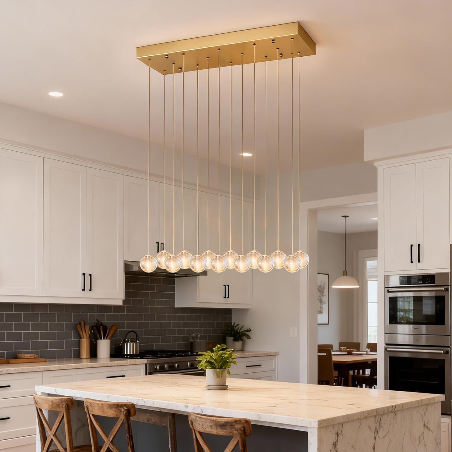 14 Lights Gold Raindrop Rectangle Chandelier, Modern Bubble Crystal Chandelier for Dining Room, Large Pendant Light for High Ceilings Staircase Foyer Entryway Living Room Kitchen Island