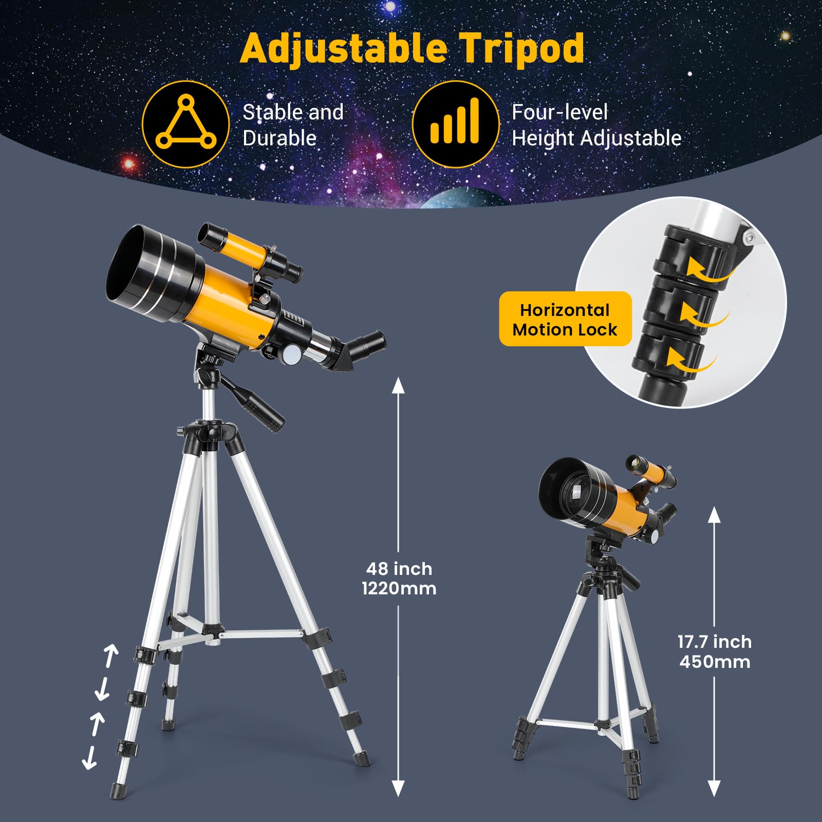 Télescope Astronomique Kit, 400mm/70mm Lunette HD 200X Astronomique Réfracteur, avec Adaptateur de Téléphone Trépied Ajustable et Chercheur pour Débutants, Enfants et Amateurs pour Observer la Lune