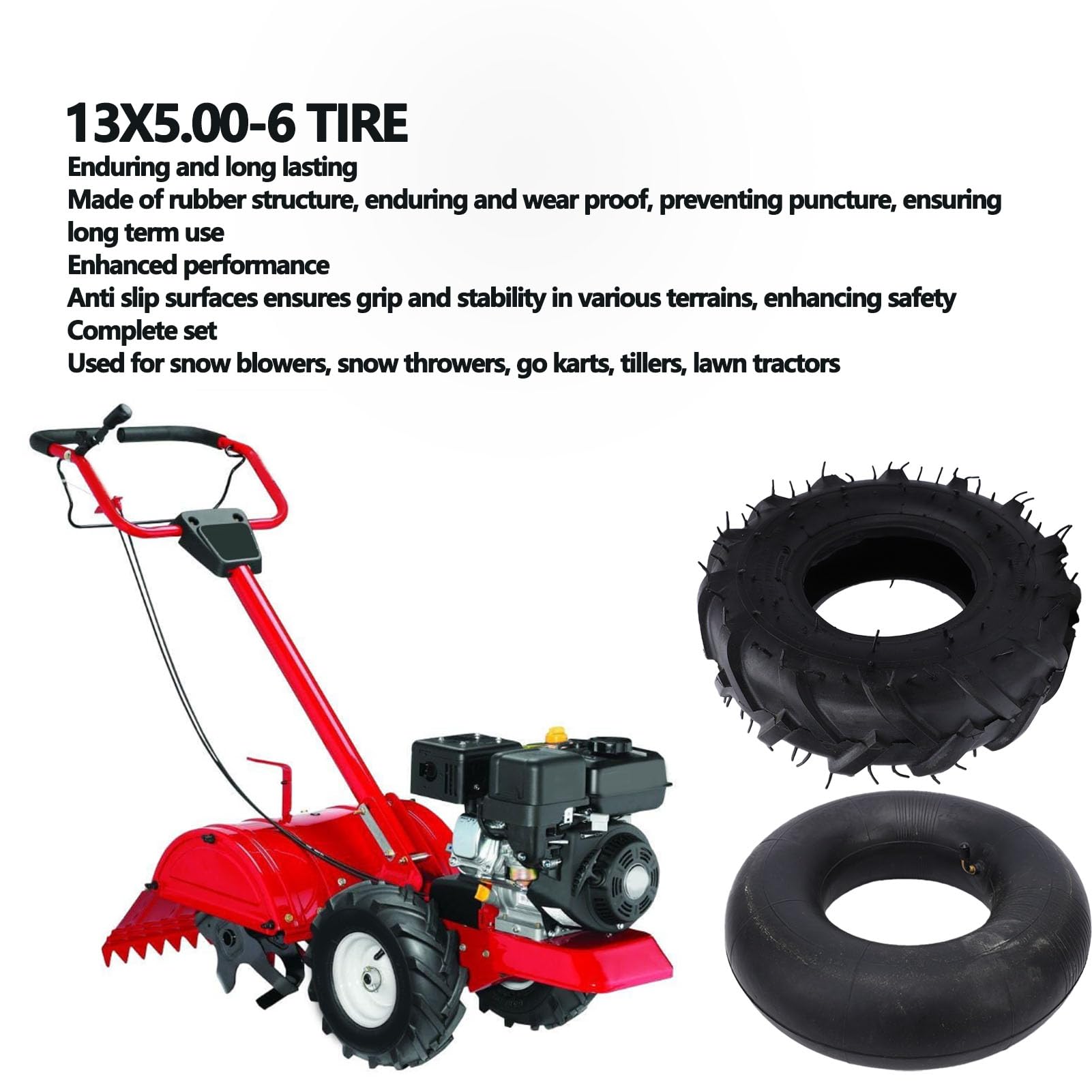 Aramox 13x5.00-6 Pneumatico e Camera d'Aria, Gomma Antiscivolo Antiforatura Rinforzata per Sgombraneve Go Kart Frangizolle Trattorini da Prato