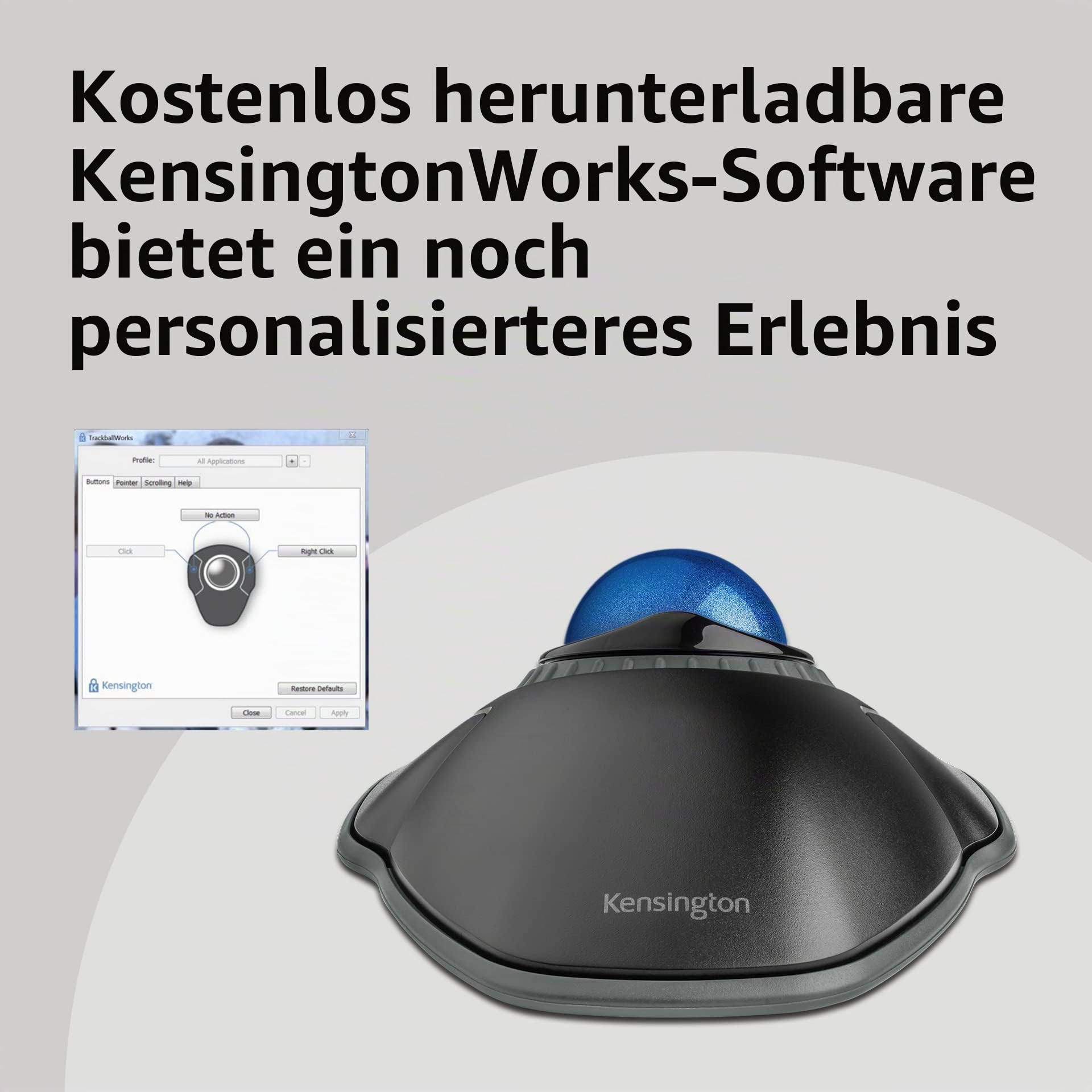 Kensington Orbit TrackBall, Kabelgebundene ergonomische TrackBall-Maus mit Scroll-Ring, 40 mm Kugel, Kompatibel mit Windows & macOS, für Rechts- und Linkshänder, Schwarz/Blau, K72337EU