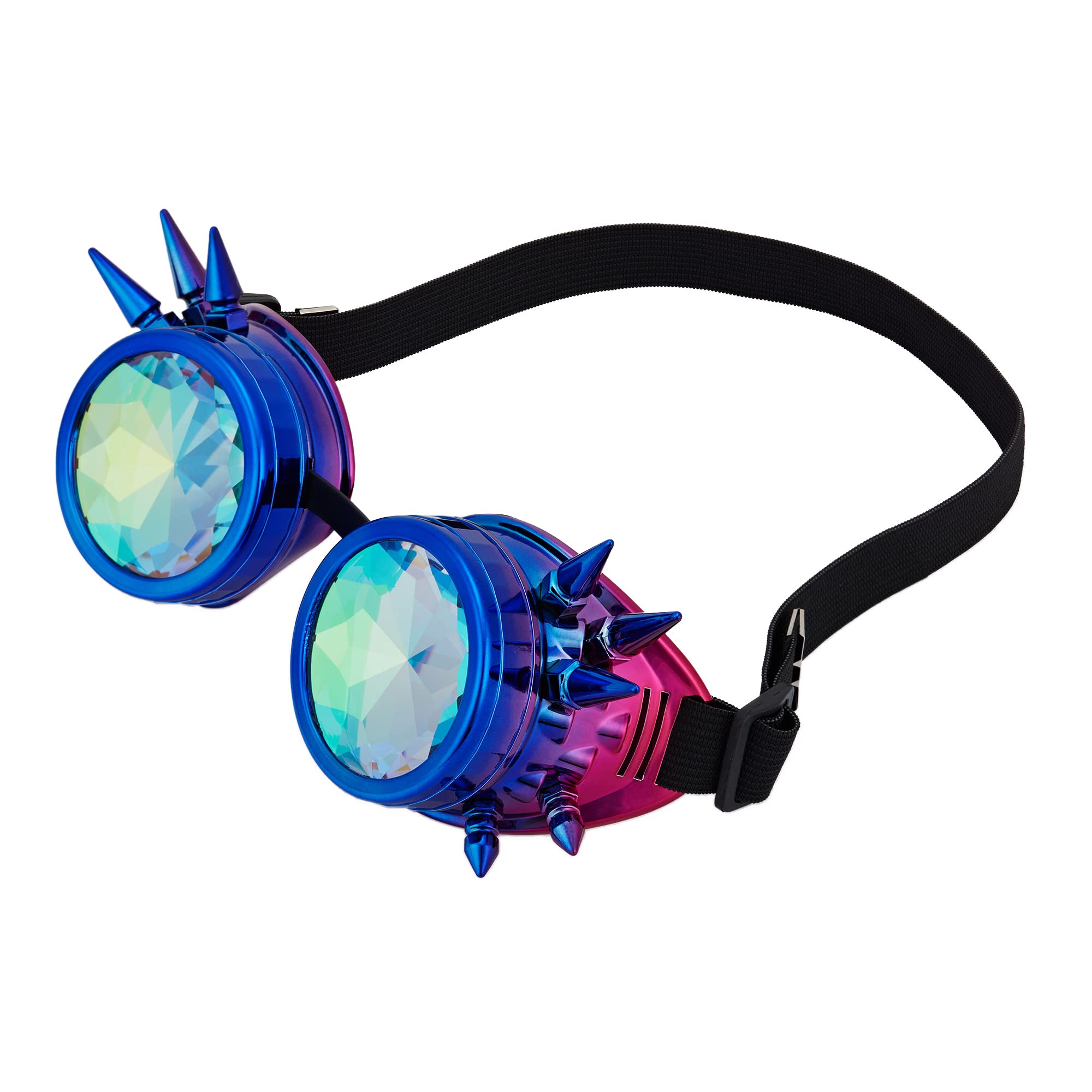 OMGREAT Kaleidoscope Glasses for Raves Steampunk Goggles with Rainbow Prism Diffraction Crystal Lenses, Blue Purple (Spiked) - Image 2