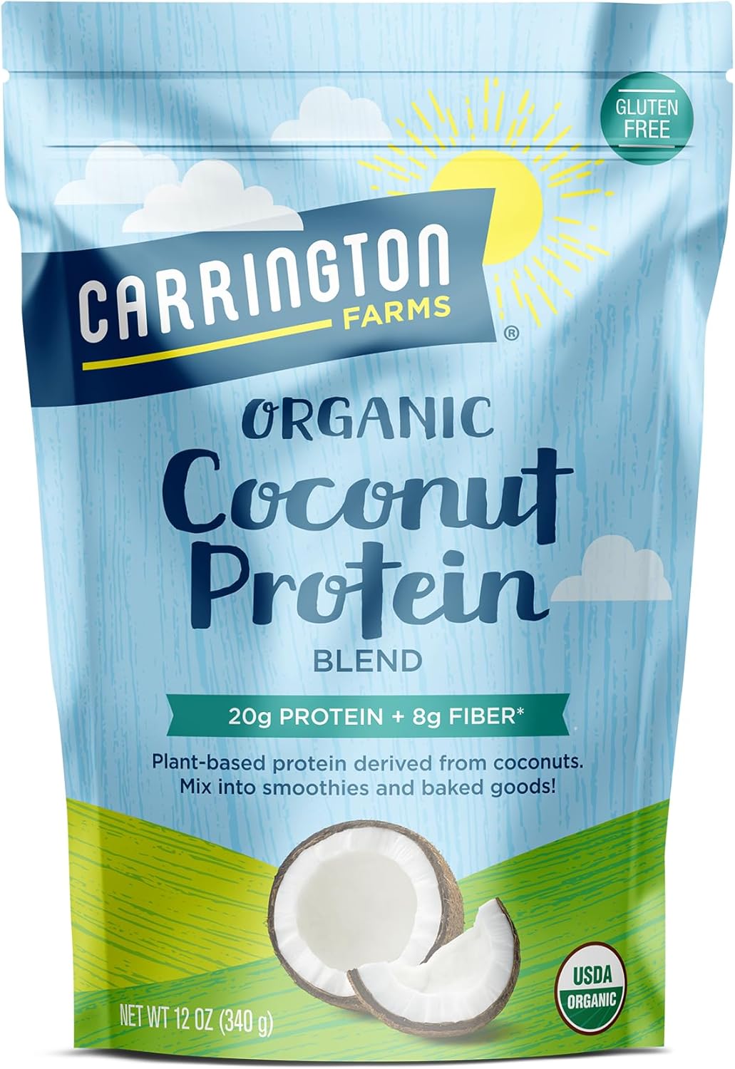 Carrington Farms Organic Coconut Protein Powder – Plant-Based Protein from Coconut, Pea & Pumpkin, Dairy Free, Gluten Free, USDA Organic, MCT-Rich, Non-GMO, Vegan Superfood, 12 Oz