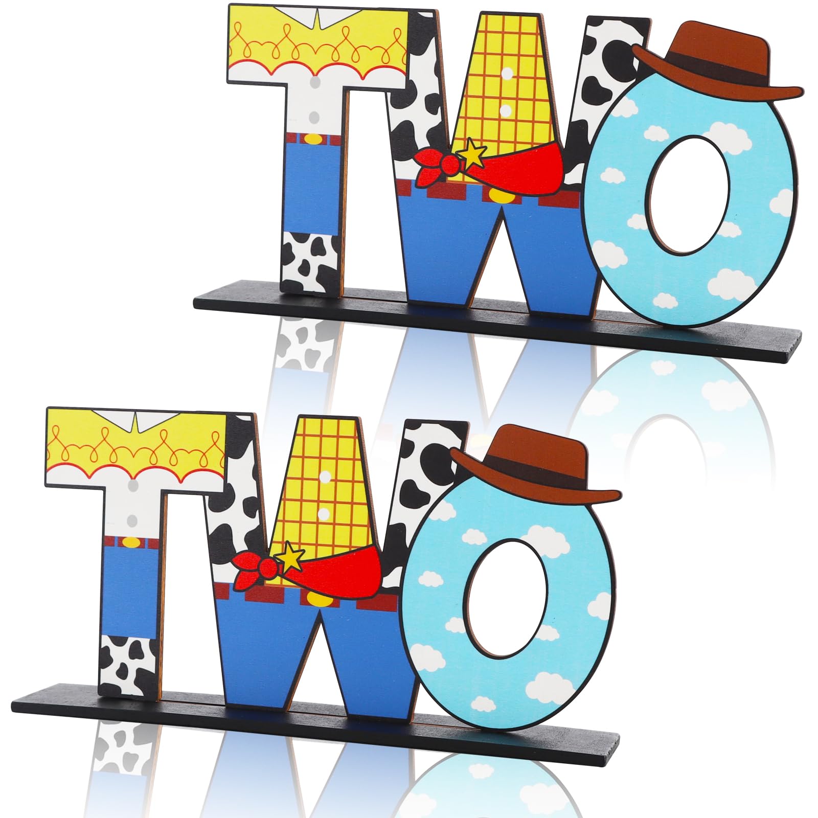 BAOOOFUL Cowboy Letter Two Sign Table Centerpieces for Toy Theme,2nd Birthday Decorations for Boys,Cartoon Theme Two Year Old Birthday Supplies Favors