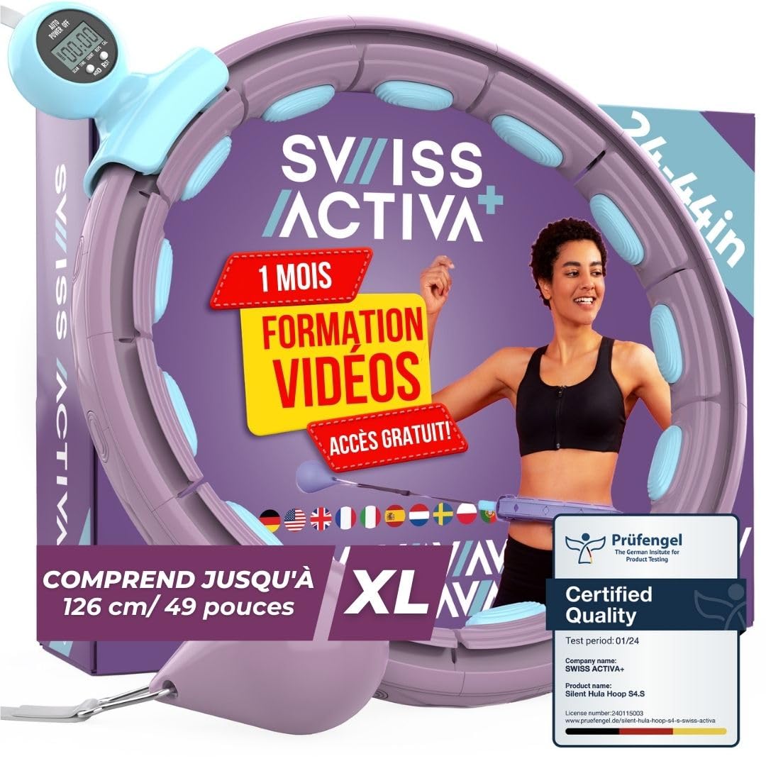 Swiss Activa+ S4.S Silent Smart Hula Hoop Silencieux avec Compteur – 40% Moins Bruyant – Hula Hoop pour maigrir – Cerceau de Fitness réglable pour la Maison (69-112 cm)