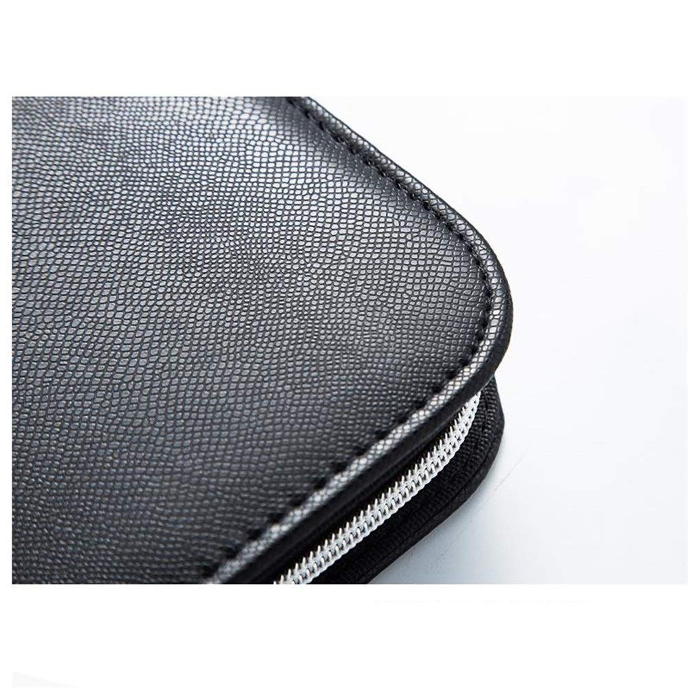 Carpeta de conferencias de cuero para negocios, bolsa A4 con cremallera, carpeta de conferencias con carpeta calculadora para escuela, negocios, viajes, negocios, bolsa de documentos (negro