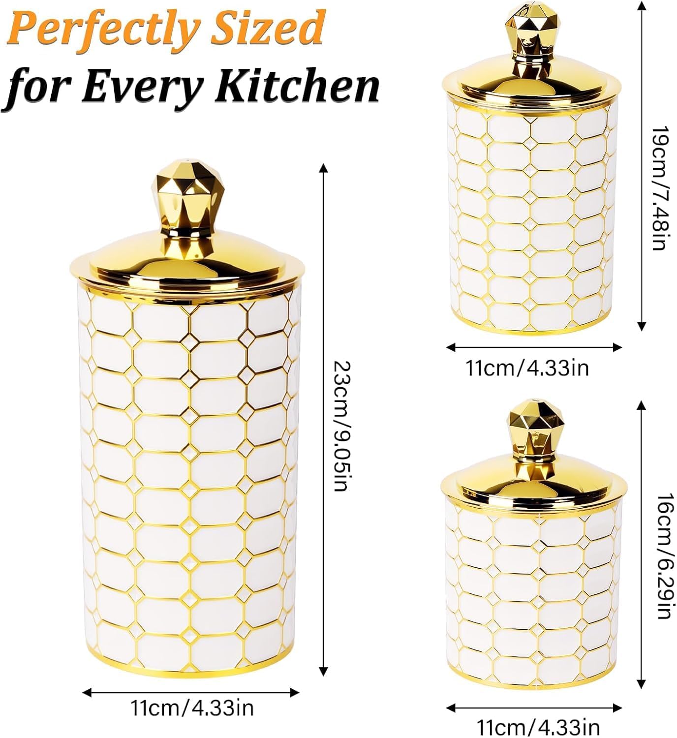 Tefola 3-Piece Plastic Canister Set, Airtight Food Storage Containers for Kitchen Countertop & Pantry, BPA-Free Canisters for Flour, Sugar, Coffee, Tea, Farmhouse Style Organizers (Half Circle Lid)