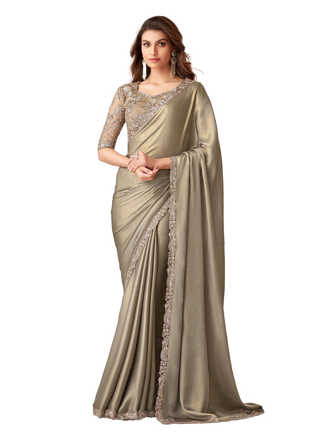 TRENDMALLS Women's Tissue Silk Sequin Embroidery Work Saree with Unstitched Blouse Piece (New-Party-Latest-Wedding-Sequnc... - Review, Price and Buying Guide