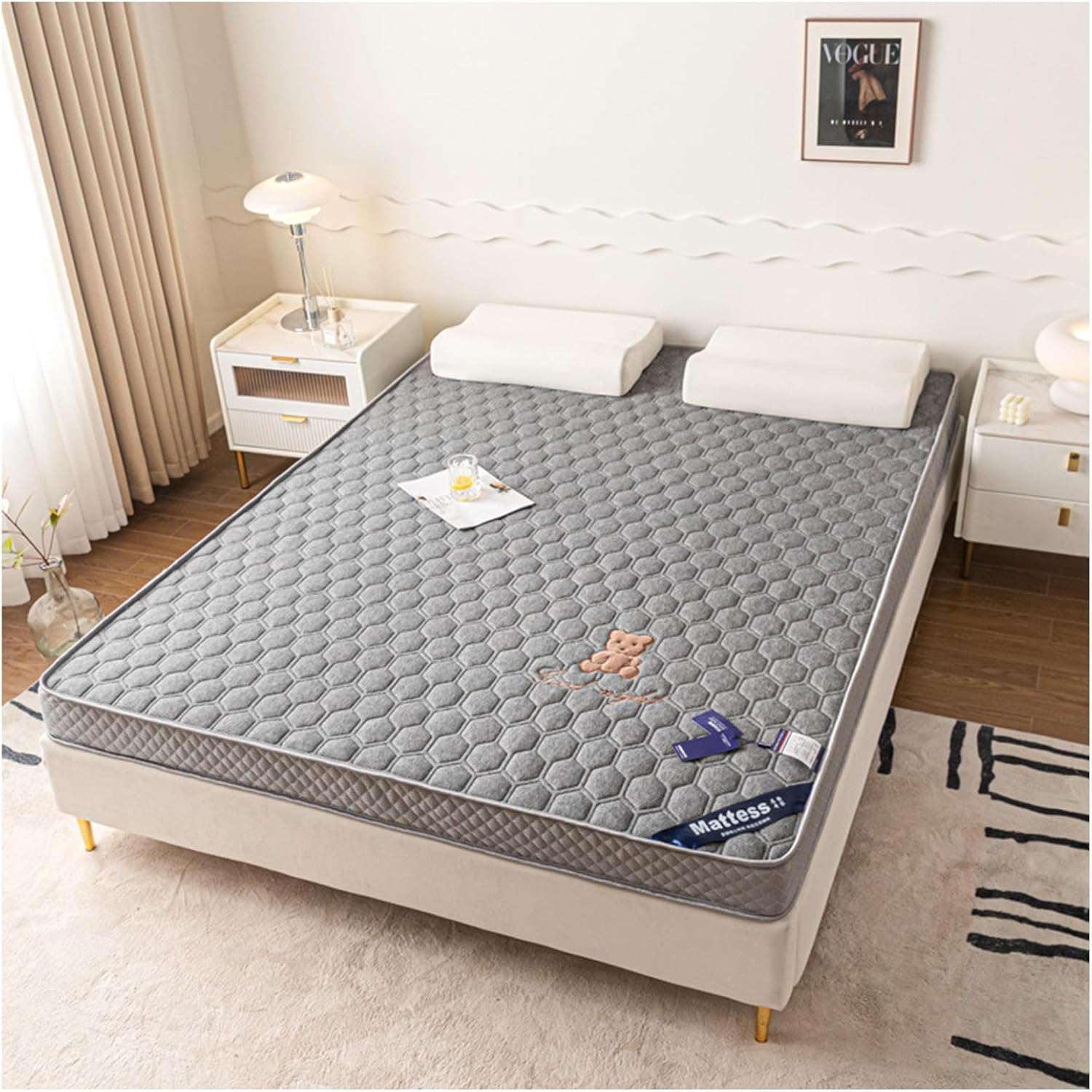 Memory Foam Mattress Topper-2 Inch Natural Latex Filled Mattress Topper- High Rebound Thickening-Dorm Essentials-Soft Comfortable And Breathable-Full Size Queen Matt(Size:35.5*79In,Color:Gray（3.5In）)