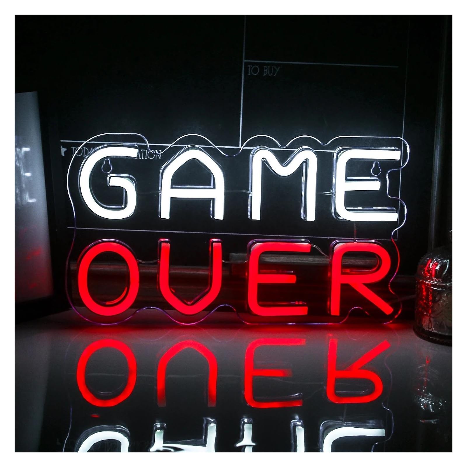 Luces de neón Letras De Colores Game Over, Letreros De Neón, Decoración De Habitación De Jugador Para Dormitorio, Área De Juegos, Decoración De Pared,18x32cm(Red White)