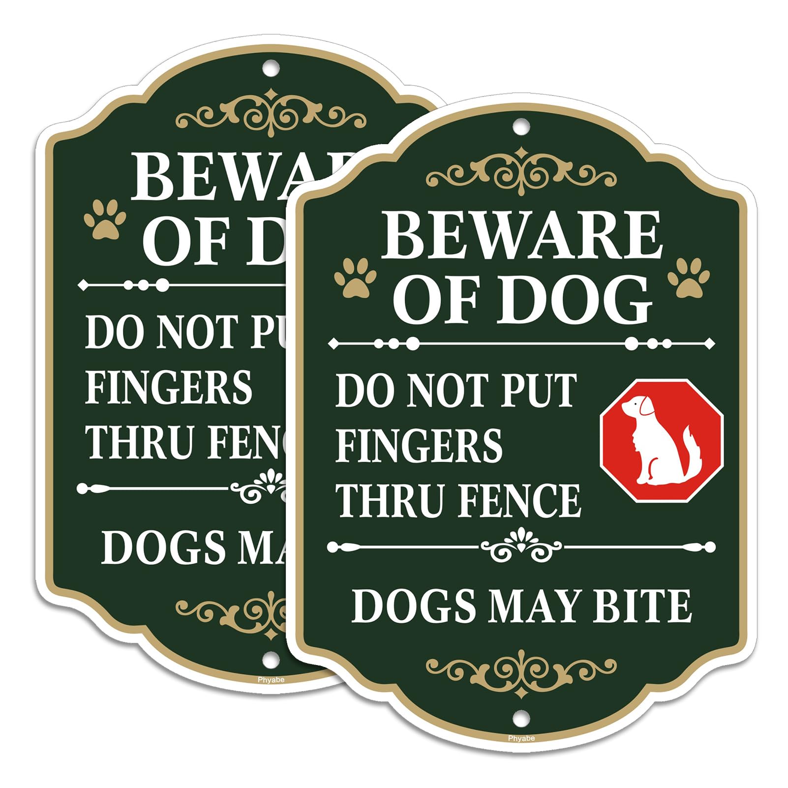 Phyabe 2 Pack Beware of Dog Sign, Do Not Put Fingers Thru Fence, 10 x 7 inch Rust Free Aluminum Sign, Weather Resistant