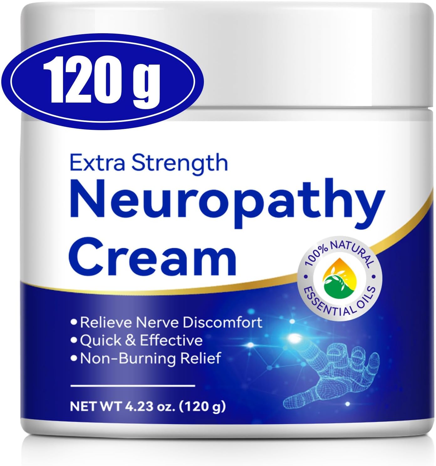 Extra Strength Neuropathy Relief Cream - Relief for Feet Hands Legs Toes Back - Extra Strength Neuropathy Cream for Discomfort- Rosemary, Vitamin E, Ginger, Aloe Vera and Shea Butter - 4.23 oz (1)