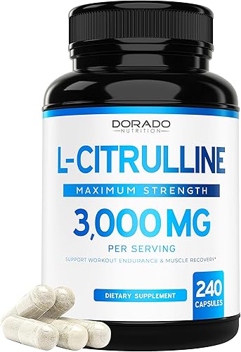 L Citrulina 3000 mg Suplemento (240 cápsulas) apoya L arginina y pastillas de óxido nítrico - L-citrulina para hombres y mujeres - Suplemento de