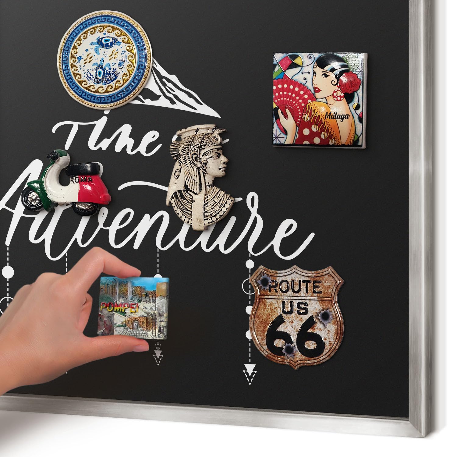 Panel Magnético 60x40 cm | Marco Plateado | La Aventura Te Espera | Montaje Fácil | Pizarra de Pared | Para Restaurante y Bar | Expositor para Menú, Ofertas del Día