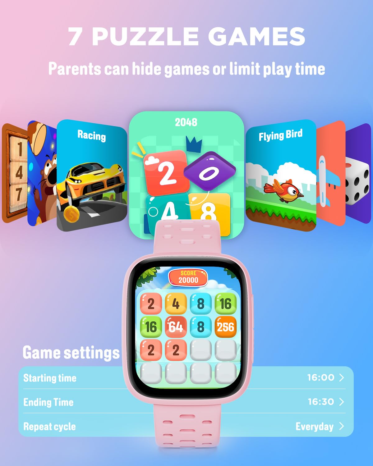 BIGGERFIVE Inteligentny zegarek dla dzieci, 1,8" Amoled Bransoletka aktywności | Krokomierz, tętno, wodoodporny 30m, monitor snu, budzik, gry z/bez aplikacji, różowy