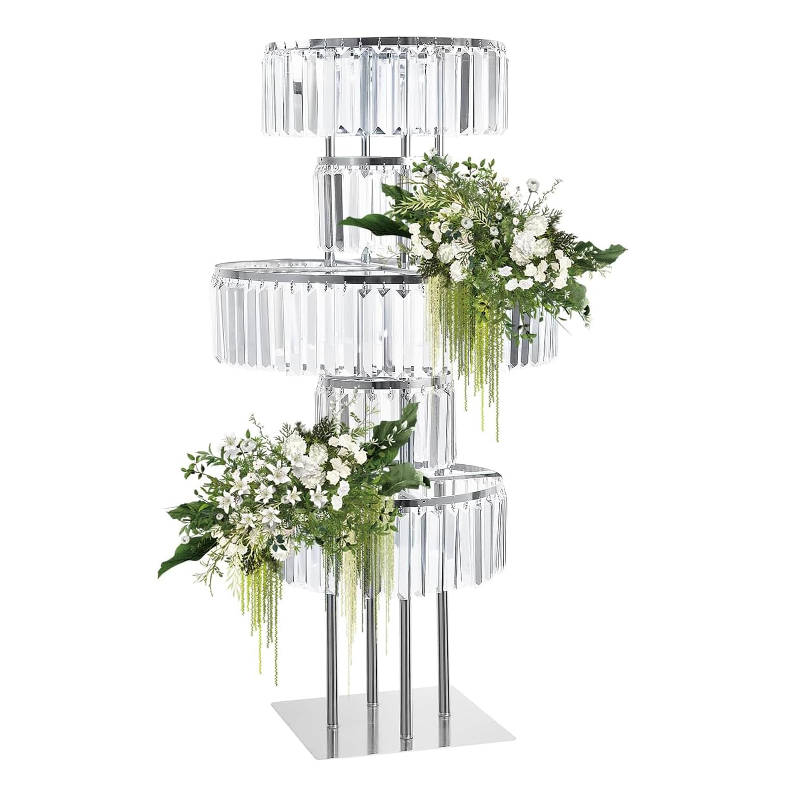 5 livelli di cristallo per matrimonio, colonna di fiori, altezza 110 cm, supporto decorativo in metallo, per matrimonio, fidanzamento, compleanno, decorazione da tavolo, argento