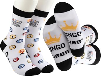 MBMSO 2 Pairs Bingo Queen Socks Bingo Lover Gifts for Bingo Players Bingo Game Socks Bingo Gambler Gifts Bingo Novelty Sock