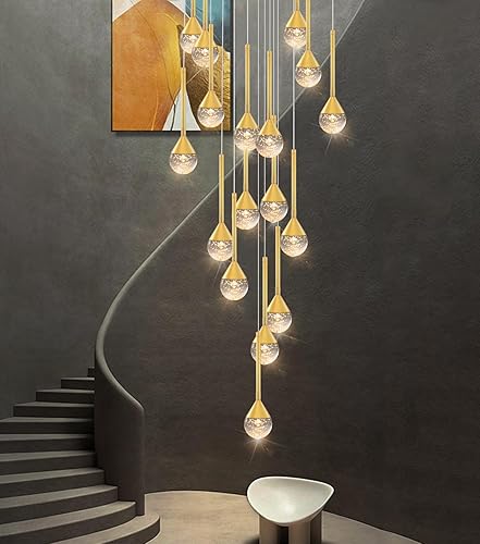 Miniatura 9 de Candelabros de 16 luces para sala de estar de 137 pulgadas, luces LED de techo alto, lámpara de entrada, colgantes de cristal, lámparas de techo