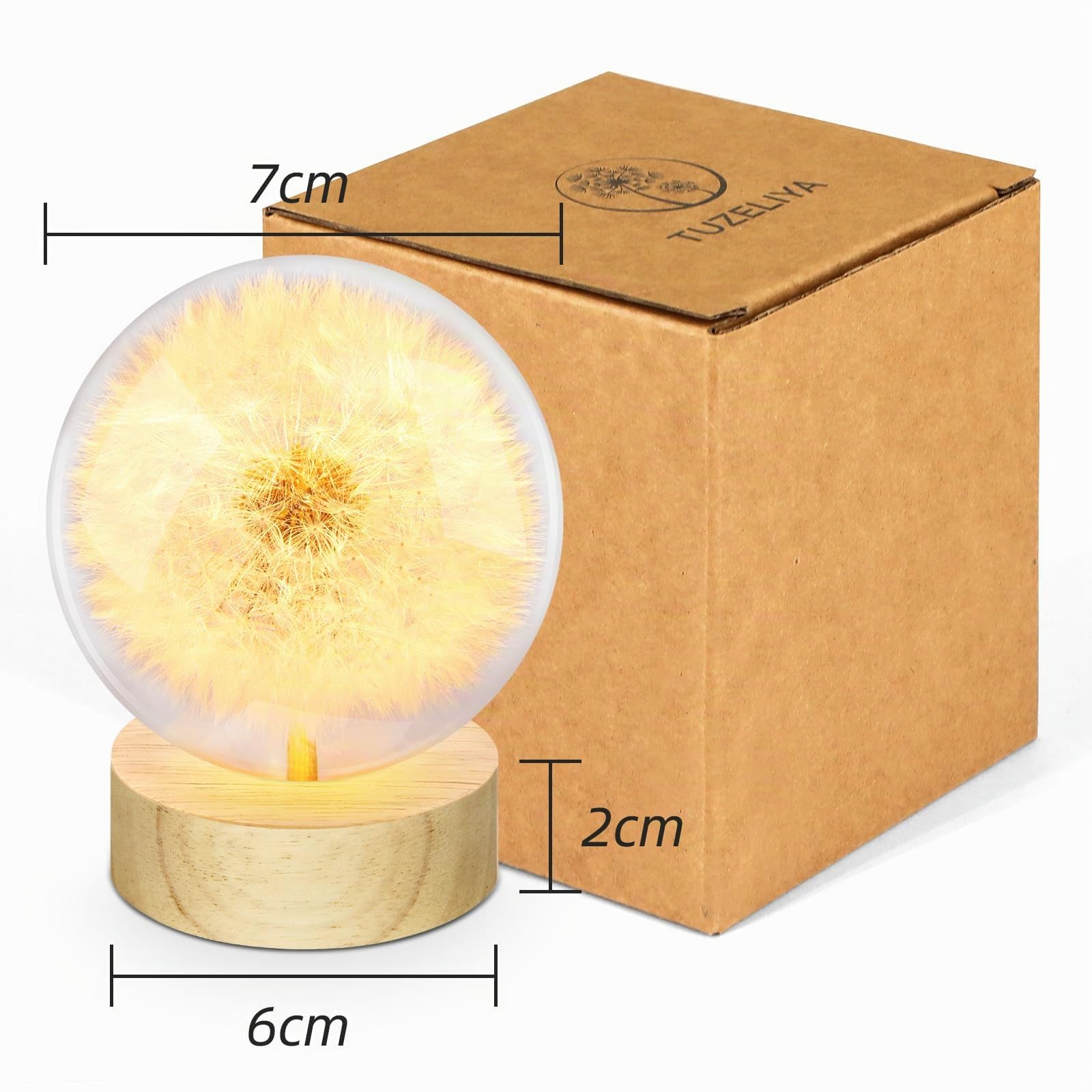 TUZELIYA Wisherfülller - Sfera di cristallo da 7 cm con base USB in legno, vero leone in vetro, regalo di compleanno per donne, regalo di compleanno, matrimonio, festa della mamma