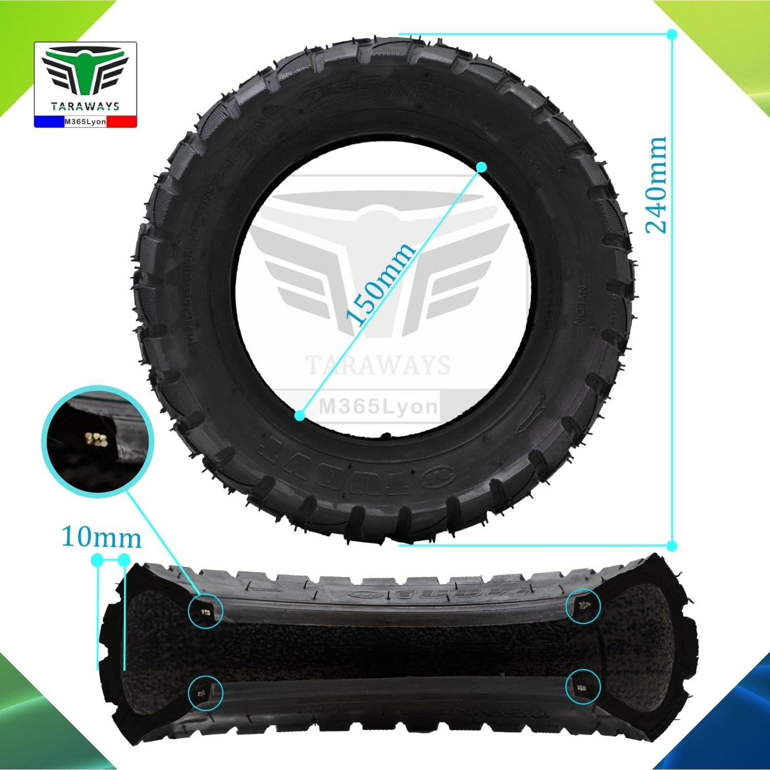 Pneu et Chambre à air 255x80 Pour Trottinette Dualtron Victor Luxury +, Kaabo Mantis 10 Mobygum Xenon-S - Speedtrott RX 2000 - Wegoboard Blaster Zero 10X et kukirin G2 Master, Nanrobot D6+(Tire+Tube)