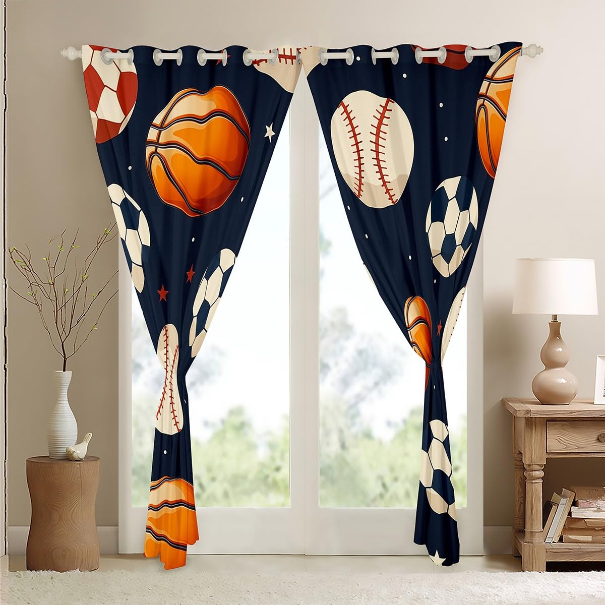 Homemissing Ball Game Curtains Basketball Window Drapes Treatments for Kids Boys Girls Sports Window Drapes Soccer Ball,W52*L63,2 Panels - Image 4