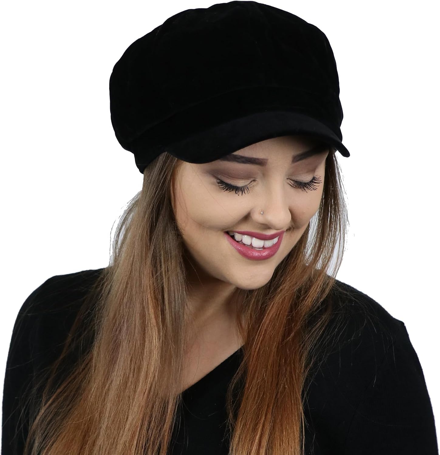 Hats Scarves & More Black Velvet Newsboy Hat Chemo Headwear Cancer Cap Cabbie Ladies Head Coverings - Image 7