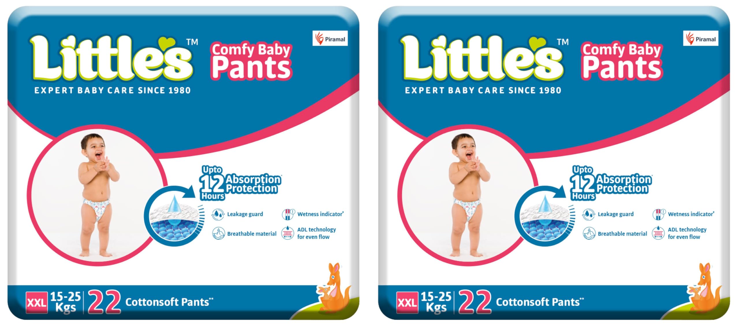Little's Baby Pants Diapers, XX-Large (XXL), 22 Count, 15-25 kg,White, with Wetness Indicator & 12 Hours Absorption (Pack of 2)-image-10