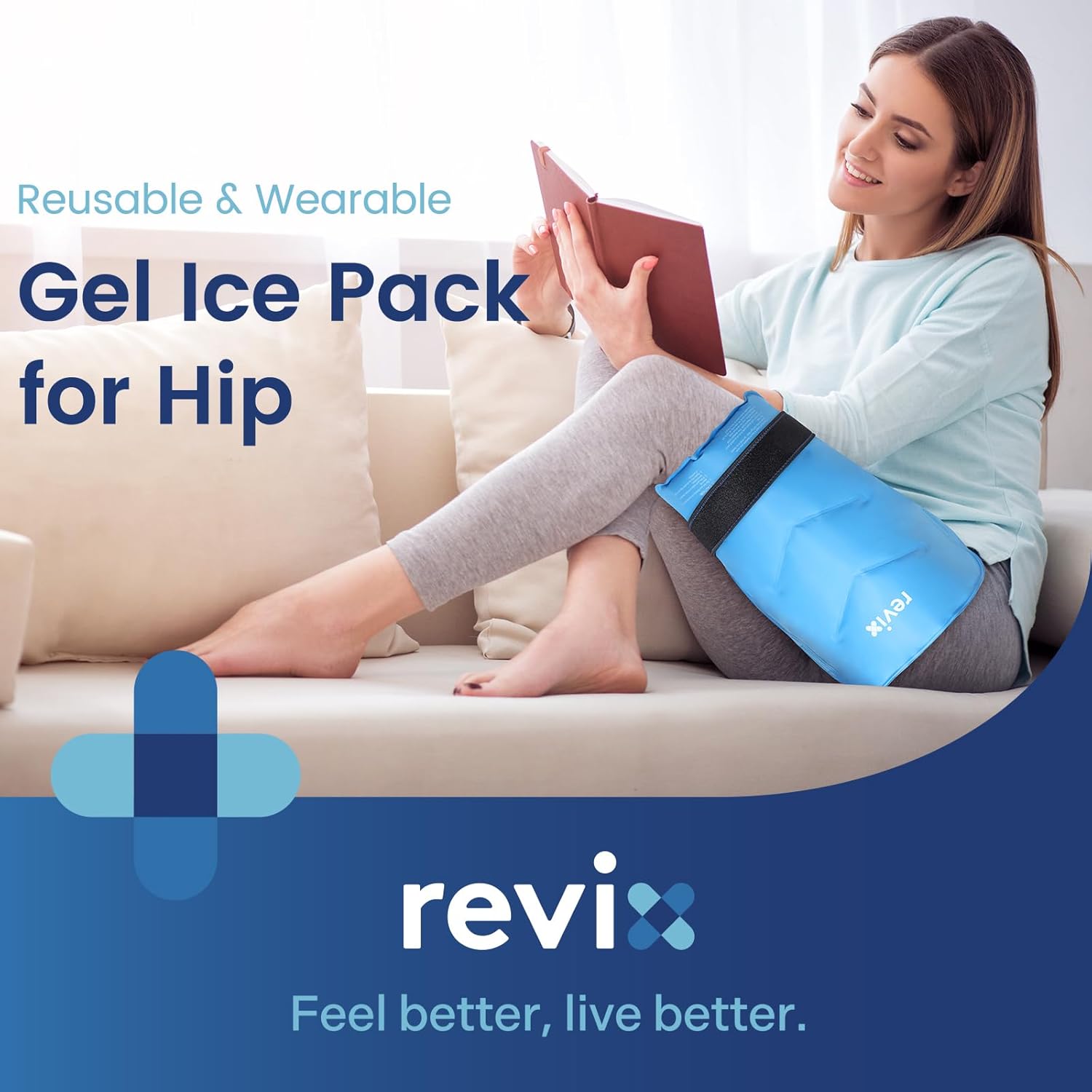 REVIX Hip Ice Pack Wrap with Straps, Reusable Gel Cold Compression for Hip Replacement, Soft Plush Lined Cold Packs for Sciatic Nerve Discomfort Relief (Pack of 2)