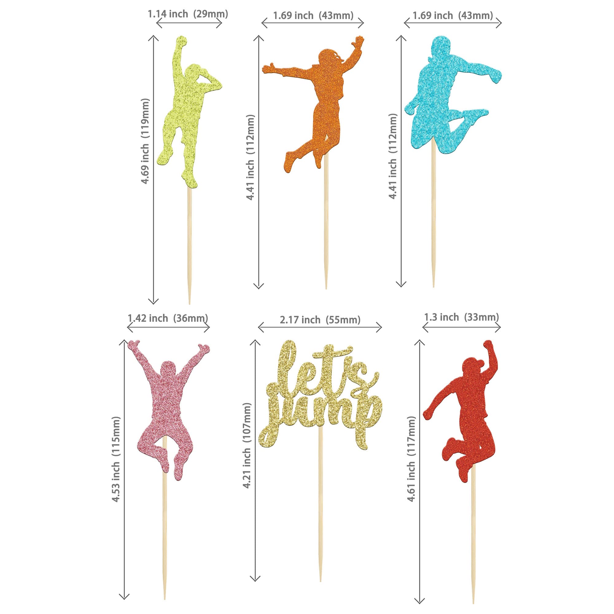 24 Stück Glitzernde Trampolin-Cupcake-Topper Für Themen-Party – Bunt, Wiederverwendbar, Einfach Zu Verwenden
