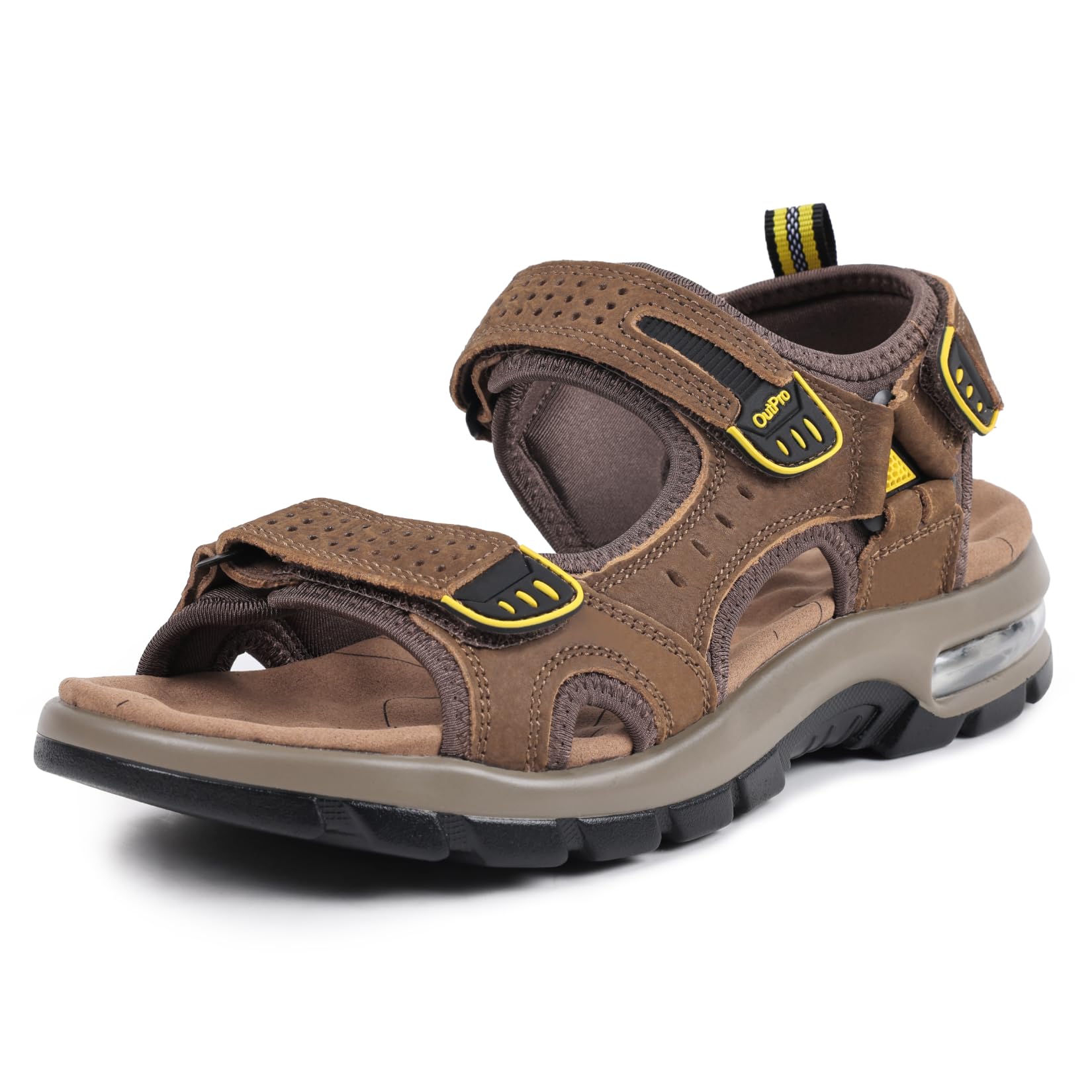 OutPro Herren Sport Outdoor Sandalen leichte Leder-Trekking-Wander-Strandsandalen, Herren-Offroad-Sommersandalen mit Klettverschluss, wasserdichte Schuhe