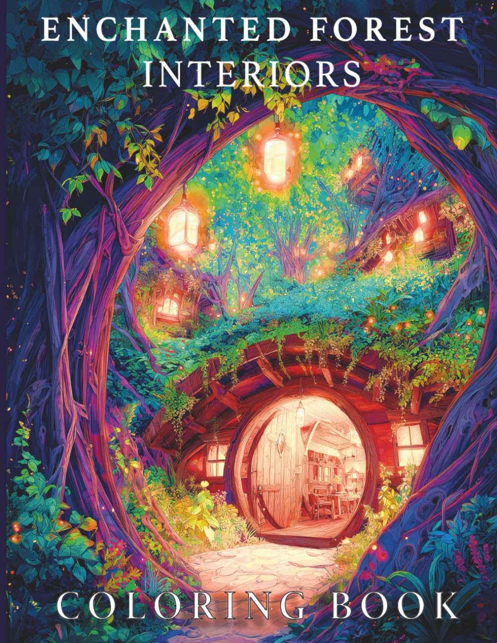 Enchanted Forest Interiors: A Fantasy Adult Coloring Book of Magical Woodland Homes for Relaxation and Mindfulness