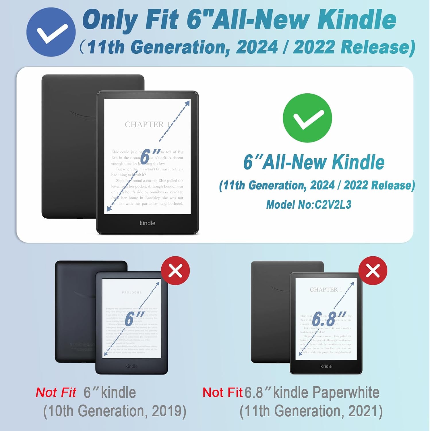 DMLuna Case for 6" All-New Kindle (11th Generation, 2024/2022 Release), Lightweight Premium PU Leather Cover with Auto Sleep Wake Function for Kindle 2024/2022 11th Gen eReader, Navy Blue image 2