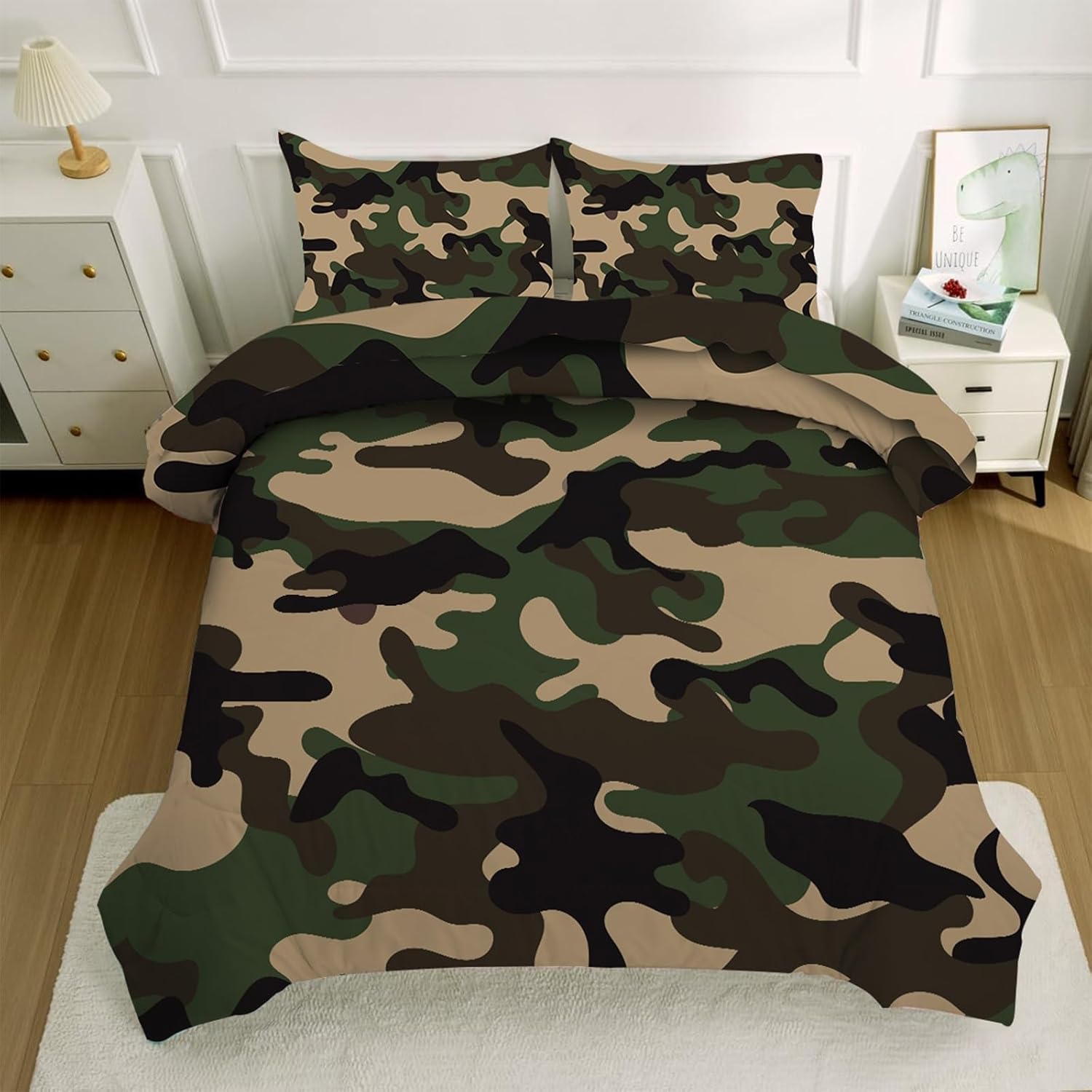 kxry Green Camouflage Comforter Set Twin Size Camo Bedding Set for Kids Teens Boys Soft Bedroom Decor for All Seasons with 1 Comforter and 1 Pillowcase