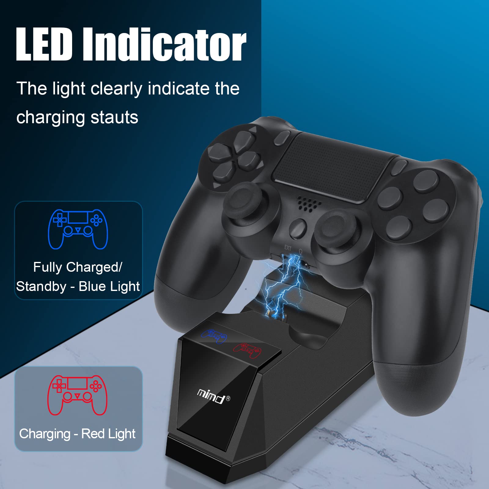 ARyee Stazione di ricarica controller PS4, caricatore per controller PS4, doppia stazione di ricarica con cavo di ricarica USB per Playstation4/PS4/PS4 Slim/PS4 Pro, ricarica rapida 1,8H