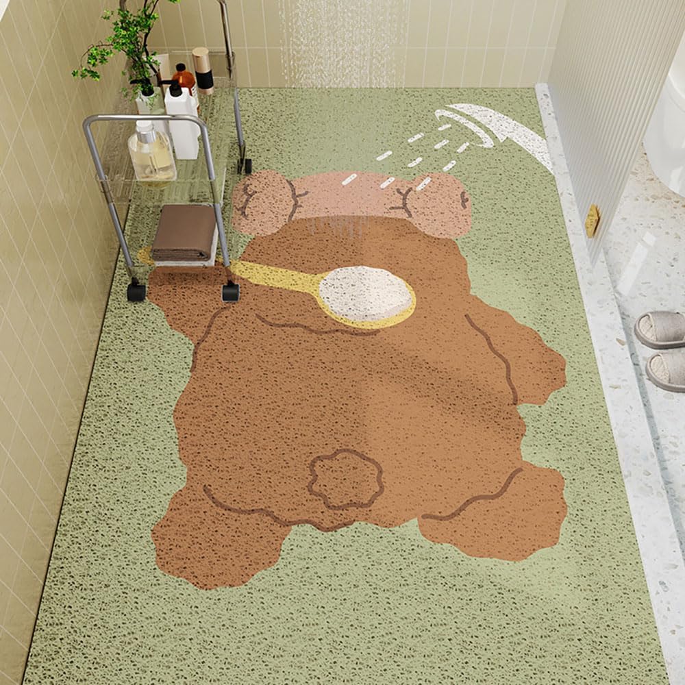 Antypoślizgowa mata prysznicowa Mata zwierzęca – gumowa luffa miękka(Bear Green,80x120cm)