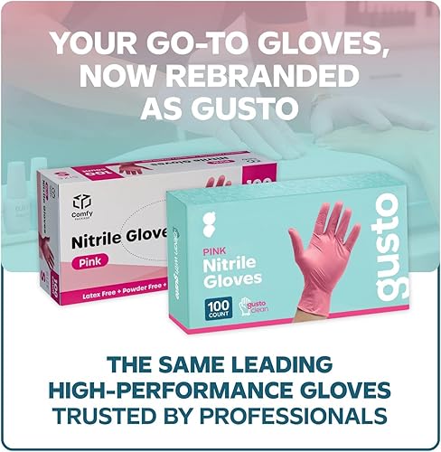 Miniatura 2 de GUSTO Pink Nitrile Disposable Gloves - Latex & Rubber Free, Non-Sterile Powder Free Gloves (Formerly Comfy Package)