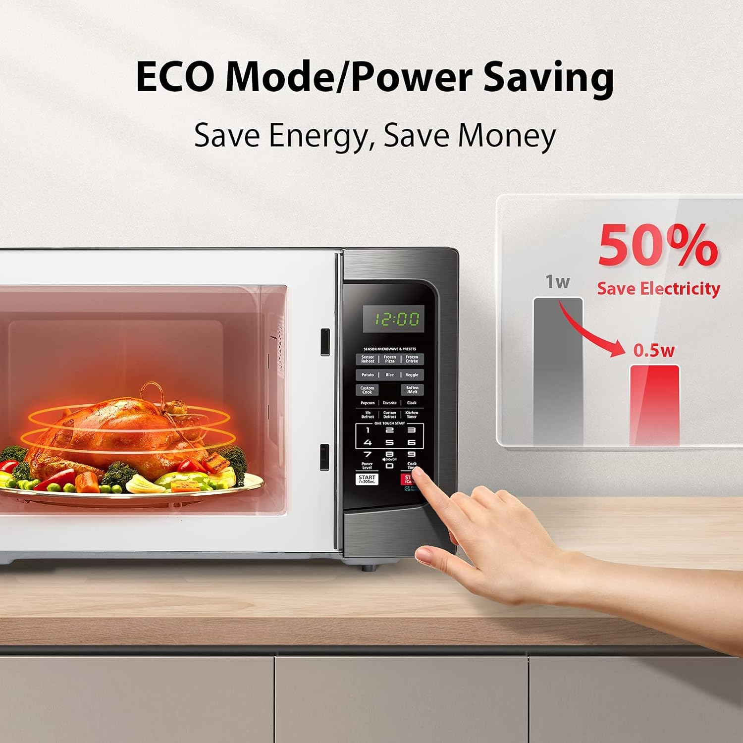 Countertop Microwave Ovens 1.2 Cu Ft, 12.4" Removable Turntable Smart Humidity Sensor 12 Auto Menus Mute Function ECO Mode Easy Clean Interior 1100W Black Color