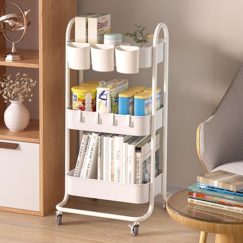 Miniatura 8 de Carrito de metal con ruedas de 3 niveles, carrito de almacenamiento con ruedas, carrito de arte, carrito de manualidades, organizador pequeño con