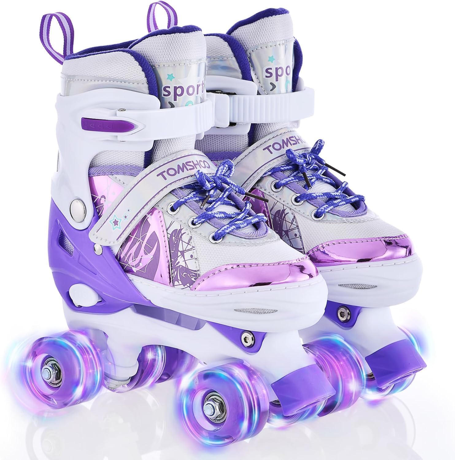 TOMSHOO Rollschuhe Kinder, Roller Skates mit 4 Größen Verstellbar, LED Rädern, Mehrere Größenoptionen, für Weihnachts und Geburtstags Geschenke