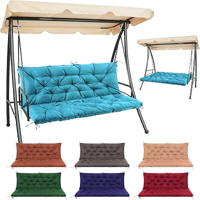 Outdoor Cushions for Patio Furniture, Patio Furniture Cushions with Straps and backrest, Peacock Blue, 60x40inches, 4" Thick,Porch Swing Cushions for Backyard and Garden