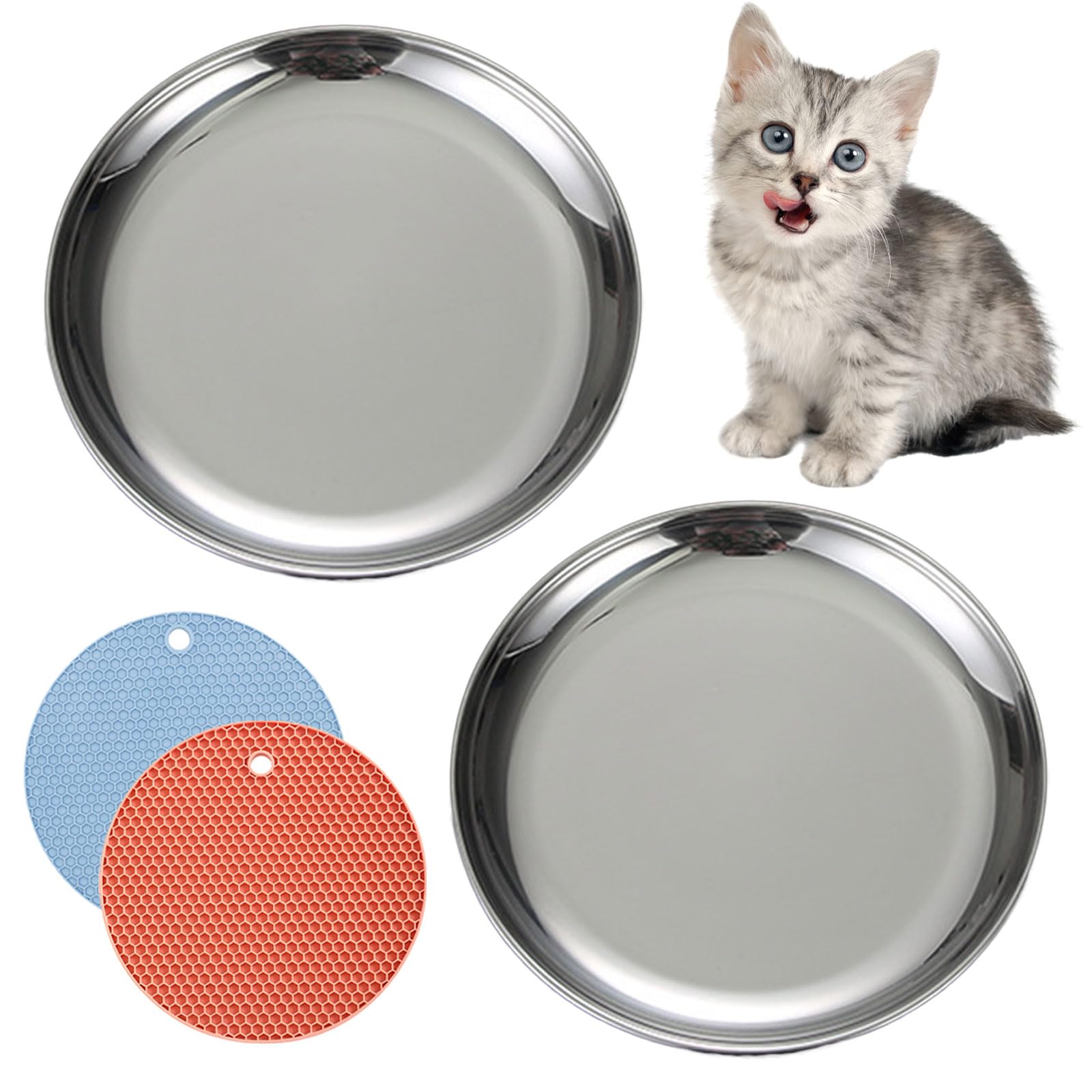 RMNHPTK Cat Food Dishes, Stainless Steel Cat Bowls with Non-slip Mats, 2 PCS, Small