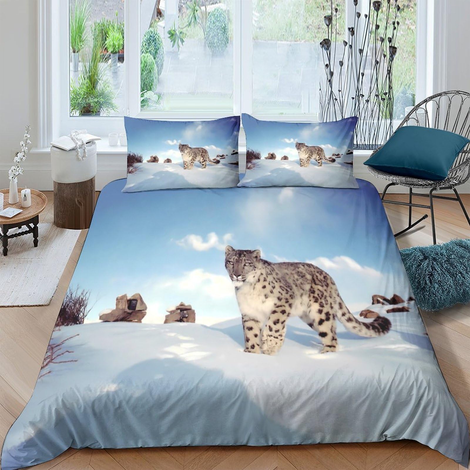 Ctjqhvkz Style-6 3D Printed Snow Leopard Fitted Sheet Microfiber Soft Animal Landscape Bed Cover For Bedroom Guest Room Decor Single（135X200cm）