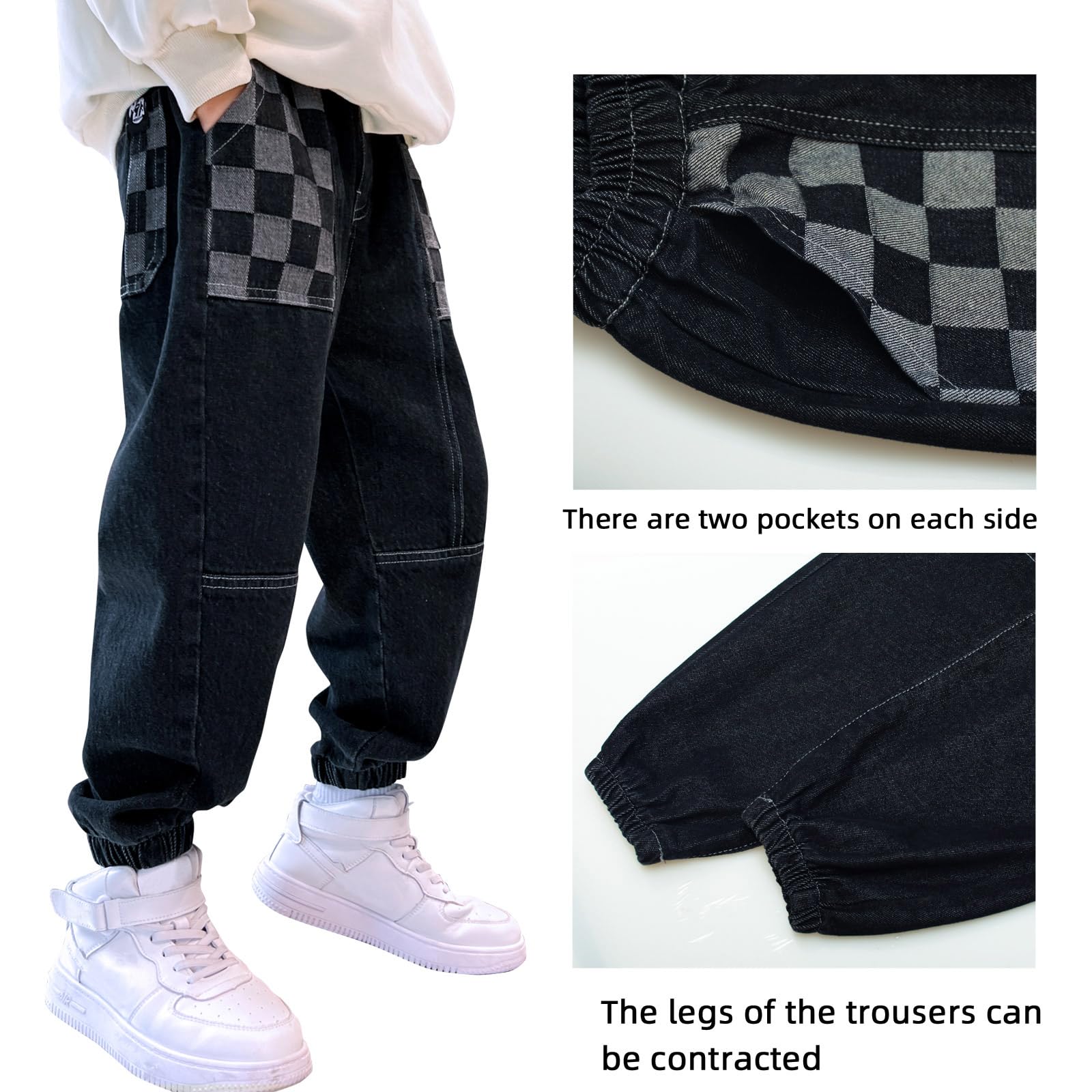 MEILONGER Baggy Jeans chłopięce dziecięce elastyczne spodnie ze stretchem w talii, modne spodnie jeansowe