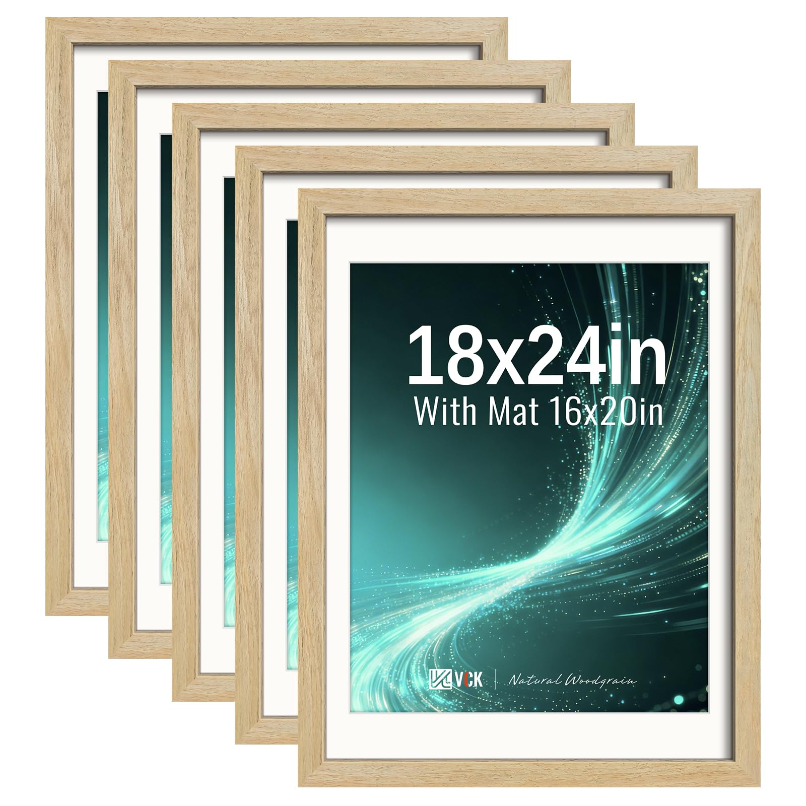 VCK 18x24 Frame 5 Pack, Natural Exclusive Wood, 16x20 Mat, for Picture
