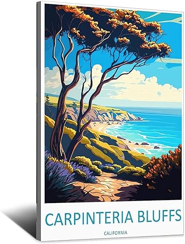 Carpinteria Bluffs California - Póster de viaje vintage de paisaje de 20 x 30 pulgadas (19.7 x 29.5 in), lienzo artístico y lienzo para pared,