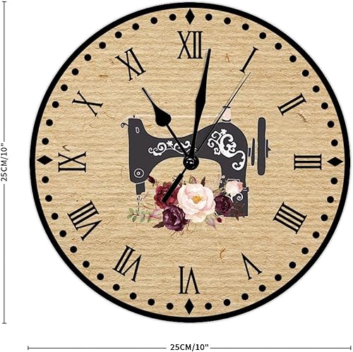 Vista 65 de Relojes de pared de madera para máquina de coser de flores, relojes sin marco, 10 pulgadas, brillante, silencioso, sin tictac, funciona