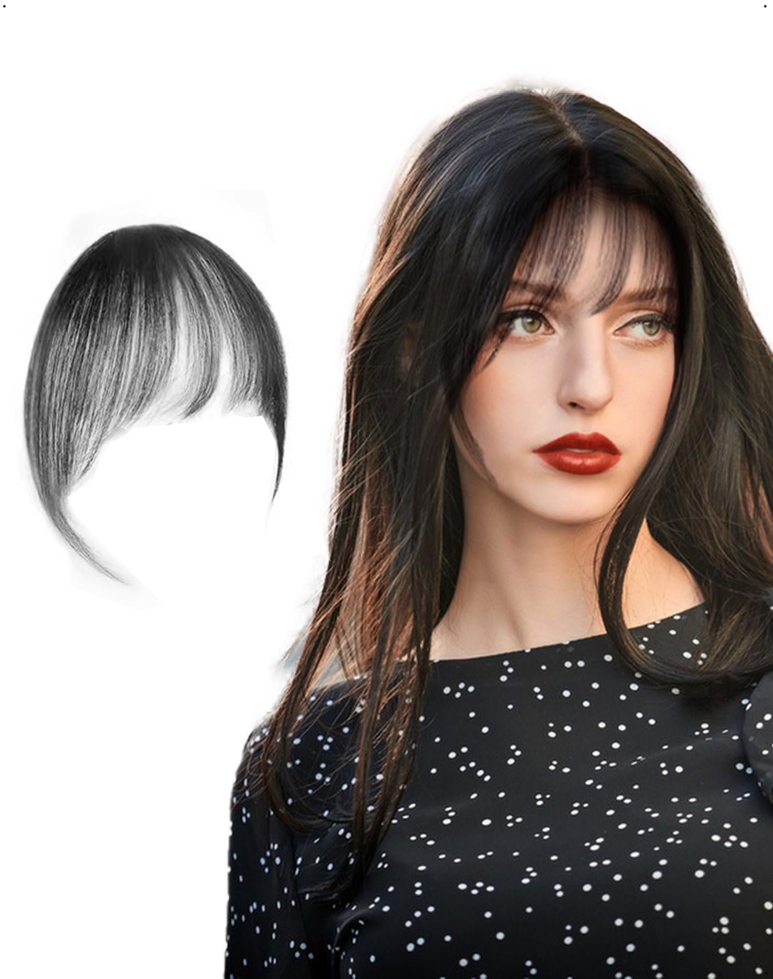 Frangetta Finta Capelli Clip 100% Veri con frangia, curva 3D in stile francese clip invisibili sulle tempie Natural Extension Frontale Hairpiece Posticci donne ragazze styling, nero marrone
