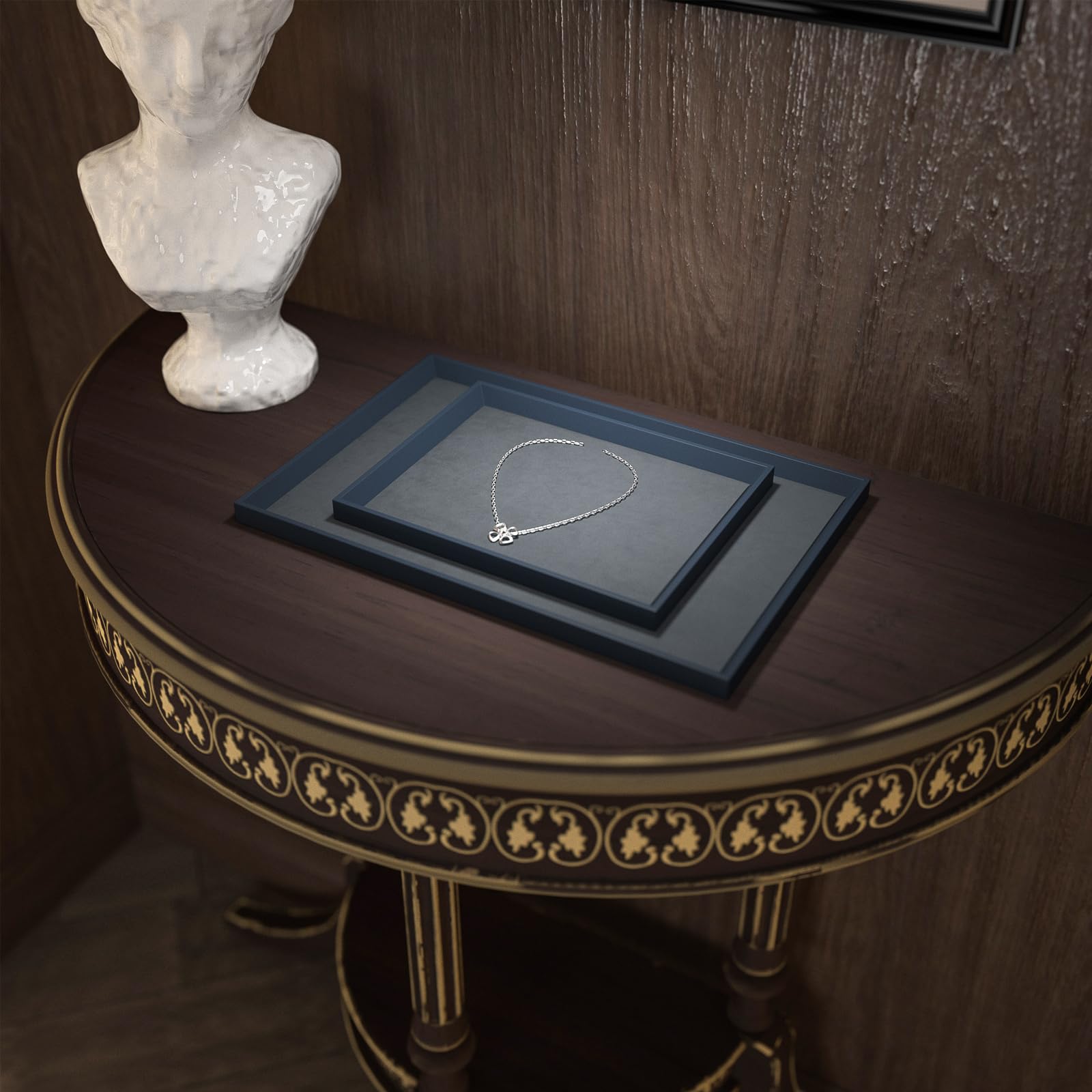 Oirlv Bandeja Plana para Joyas Azul-Gris Premium Bandeja Plana para Joyas, Bandeja Organizadora Para Almacenaje (Grande)